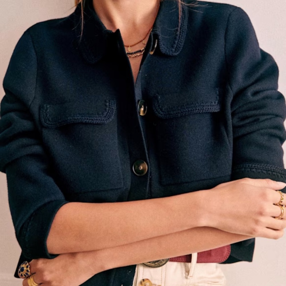 Sezane Betty Cardigan Navy Crochet